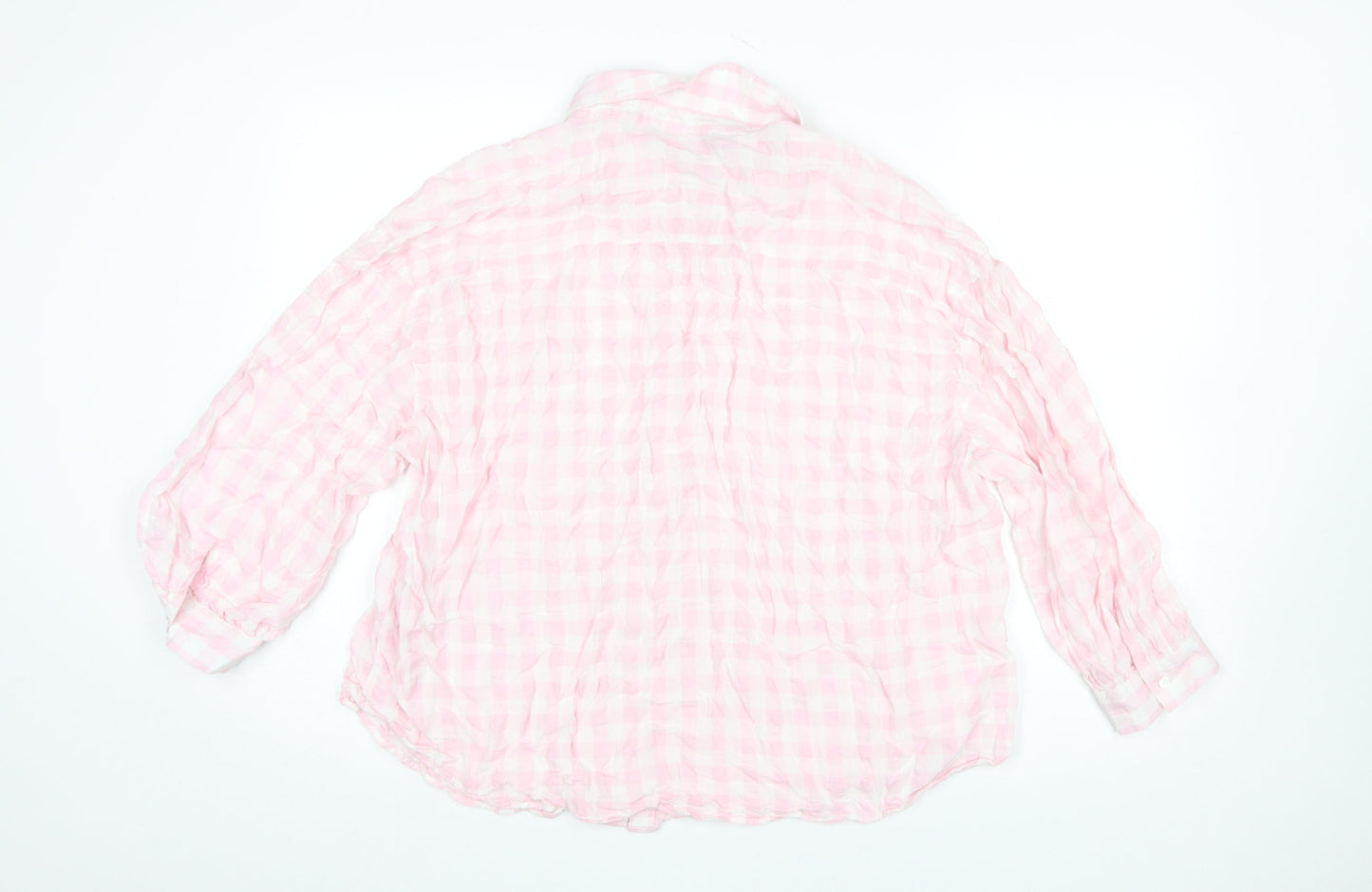 ZARA Women Pink Check Collared Long Sleeve Button-Up Shirt Size 14