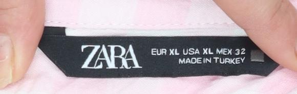 ZARA Women Pink Check Collared Long Sleeve Button-Up Shirt Size 14
