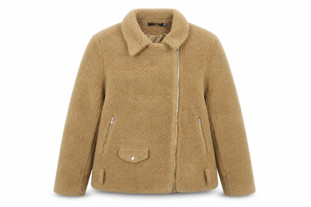 Missguided Womens Beige Fleece Biker Jacket Size 14