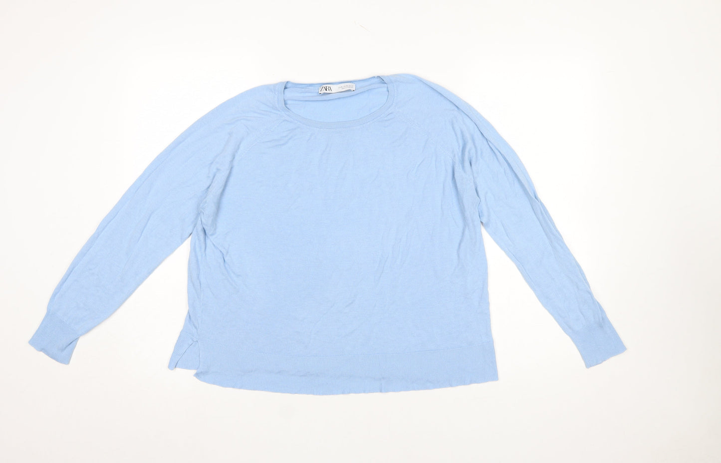 ZARA Women’s Blue Cotton Crew Neck Pullover Jumper Size 14