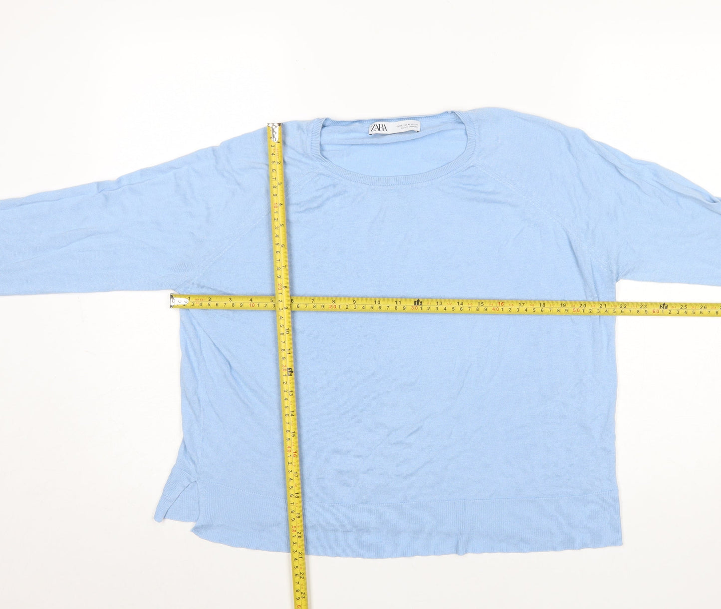 ZARA Women’s Blue Cotton Crew Neck Pullover Jumper Size 14