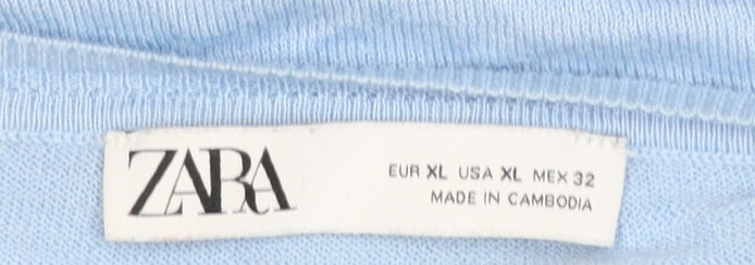 ZARA Women’s Blue Cotton Crew Neck Pullover Jumper Size 14