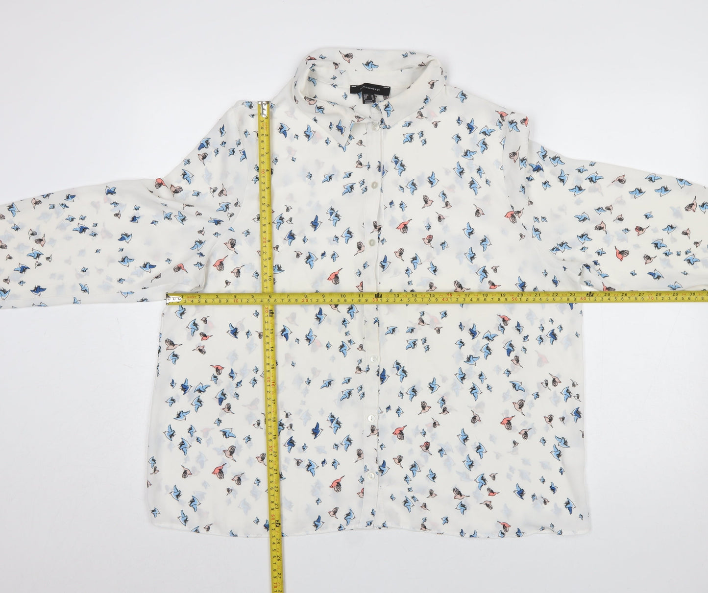 Atmosphere Women’s White Bird Print Long Sleeve Collared Blouse Size 20