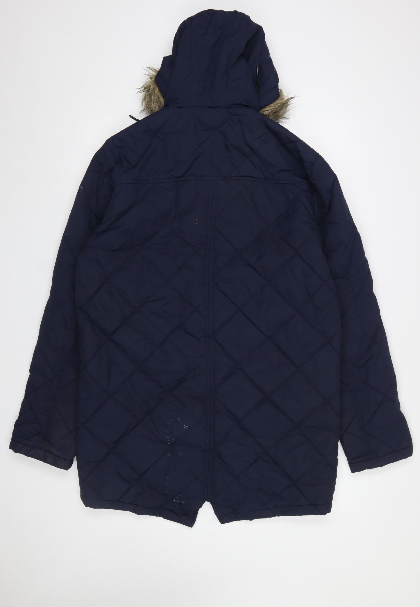 Brave Soul Men's Blue Quilted Hooded Parka Coat Size M