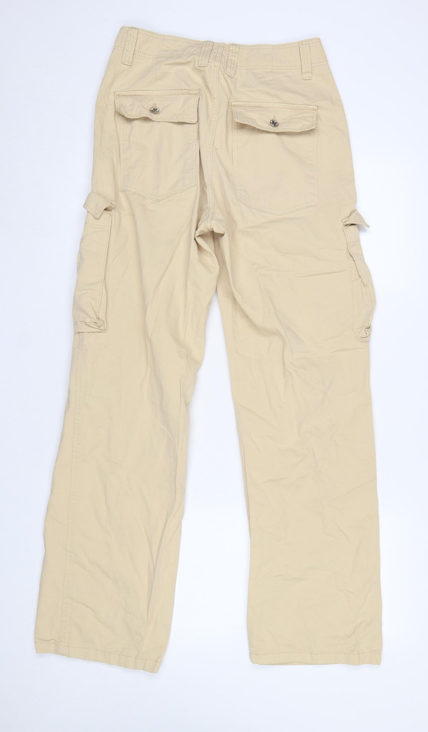 Bershka Womens Beige Cargo Trousers Size 8 Cotton Mid Rise