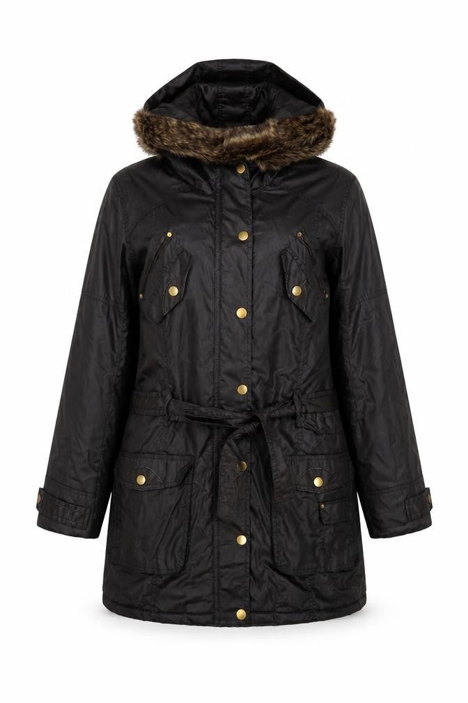 Peacocks Women Brown Faux Fur Hooded Parka Coat Size 16