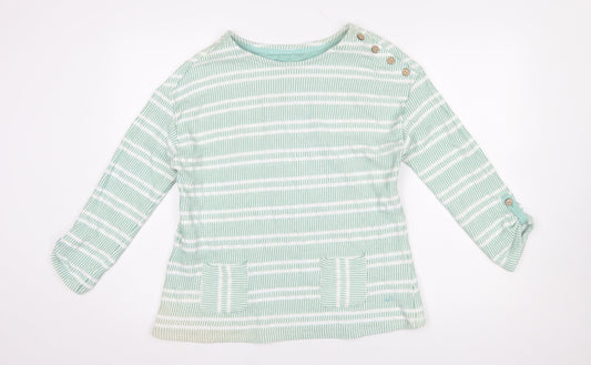 Mantaray Women’s Green Striped Long Sleeve Cotton Blend Top Size 14