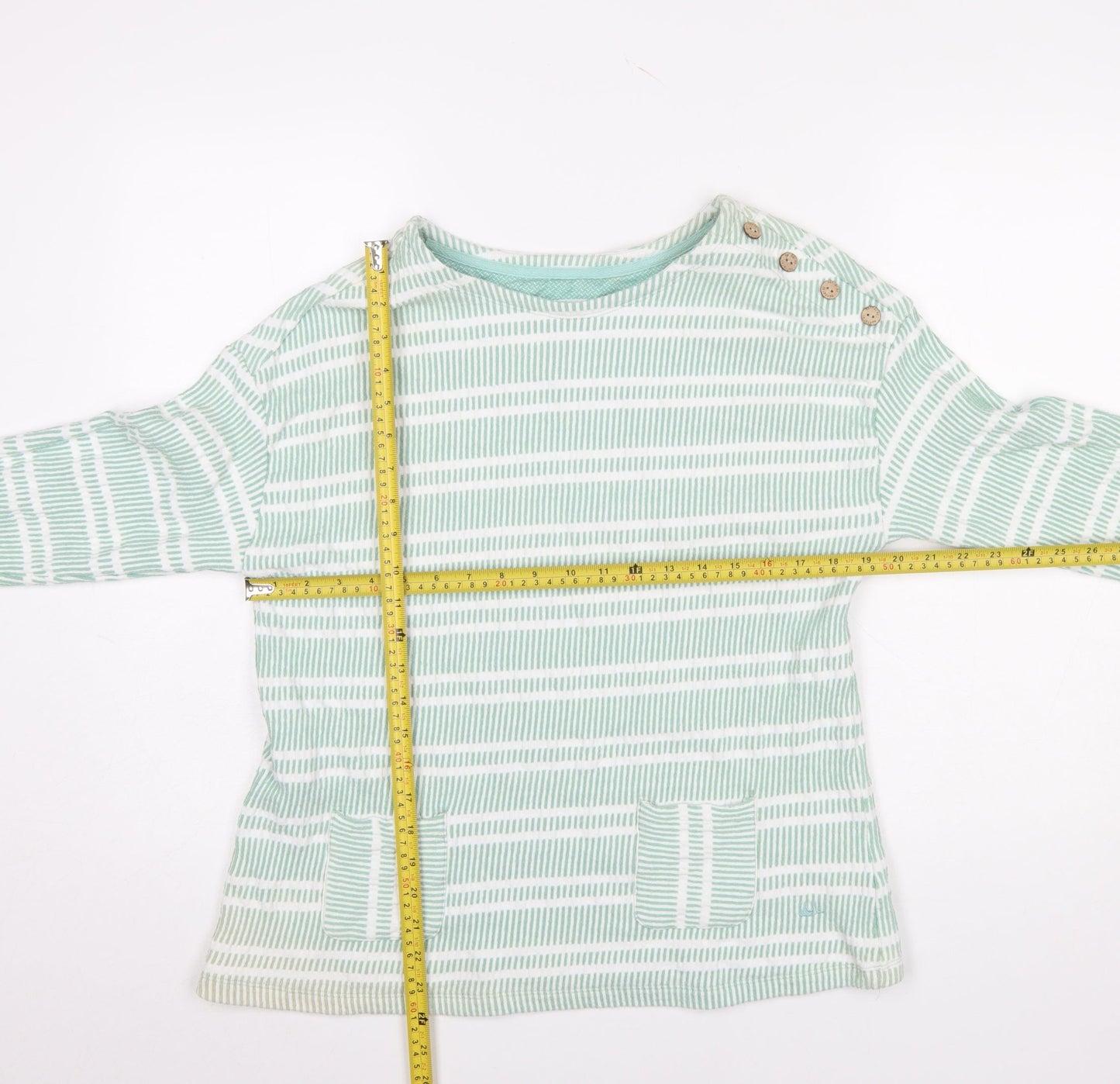 Mantaray Women’s Green Striped Long Sleeve Cotton Blend Top Size 14