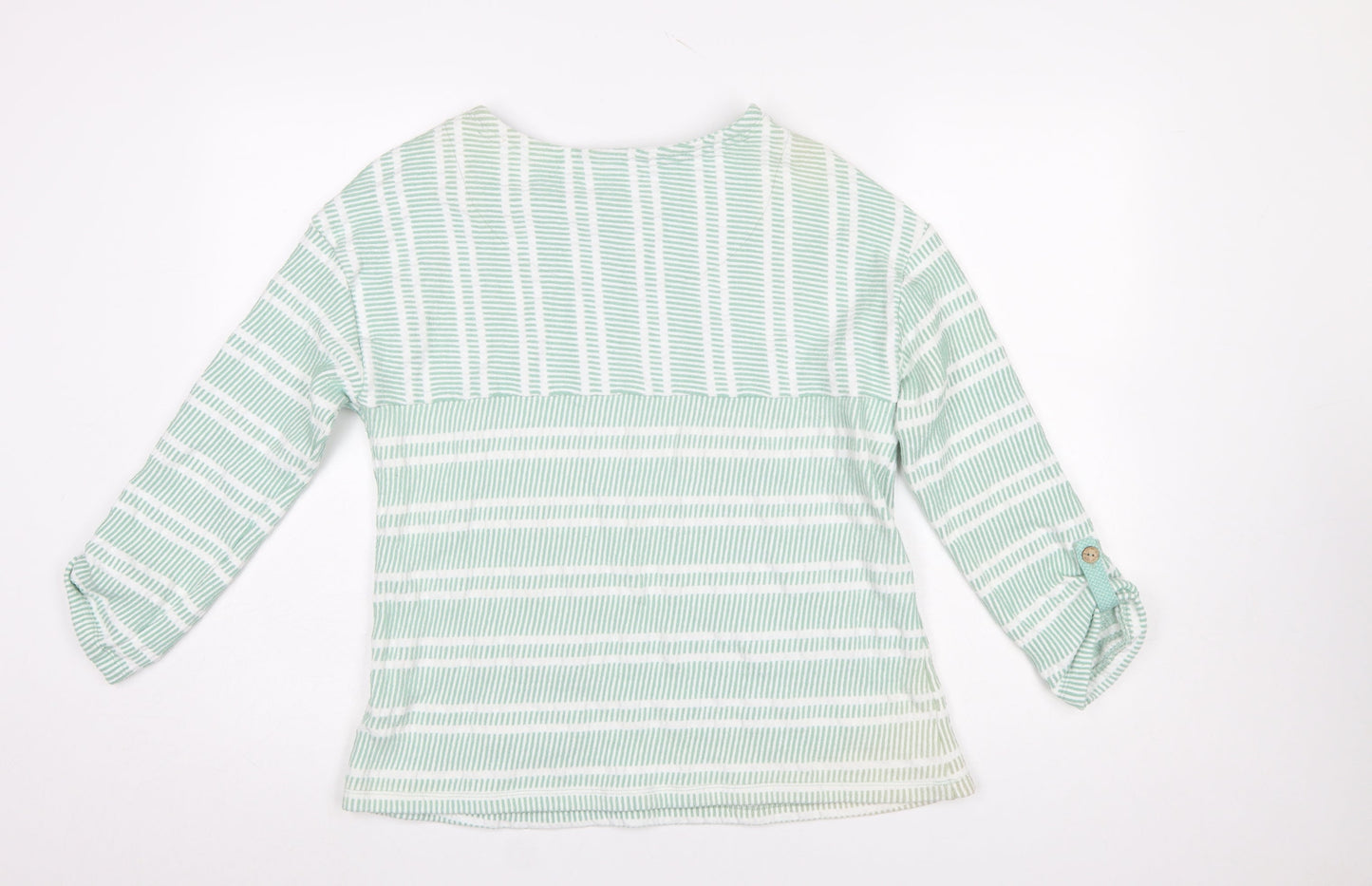 Mantaray Women’s Green Striped Long Sleeve Cotton Blend Top Size 14