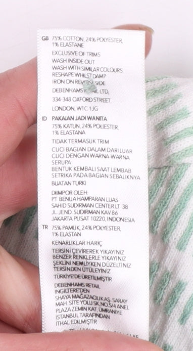 Mantaray Women’s Green Striped Long Sleeve Cotton Blend Top Size 14