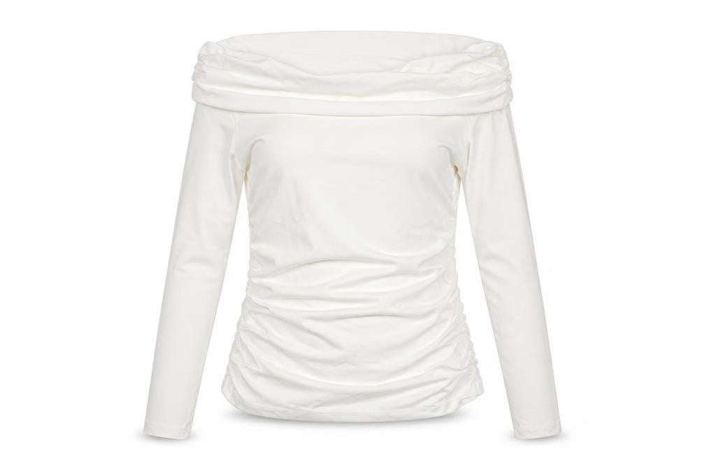 Savida Womens Ivory Off Shoulder Long Sleeve Tunic Top Size 12