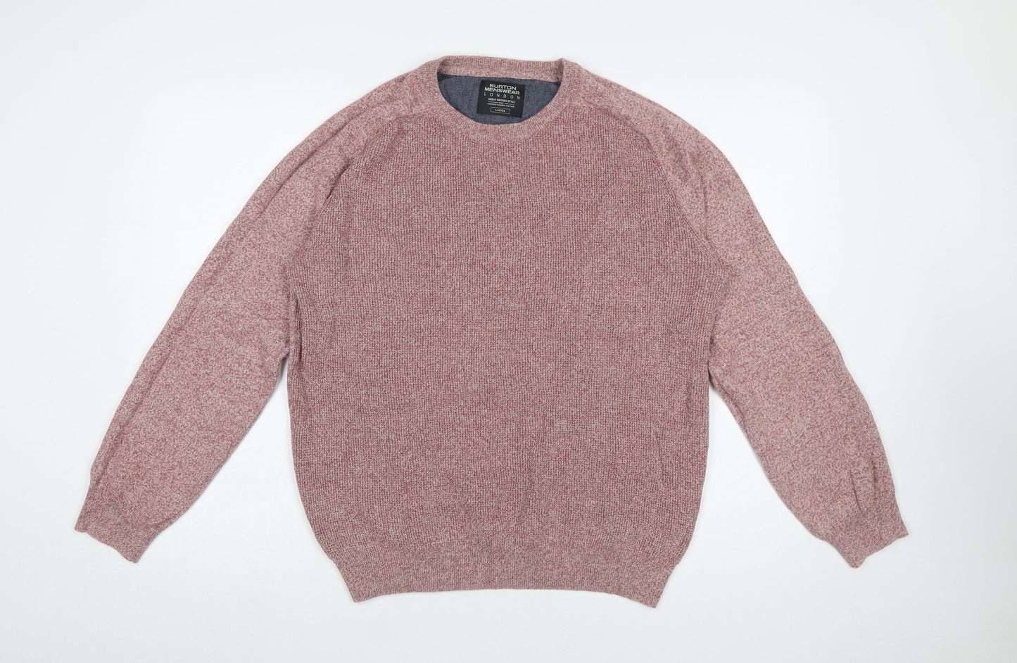 Burton Menswear Pink Cotton Crew Neck Jumper Men L Classic Knitwear