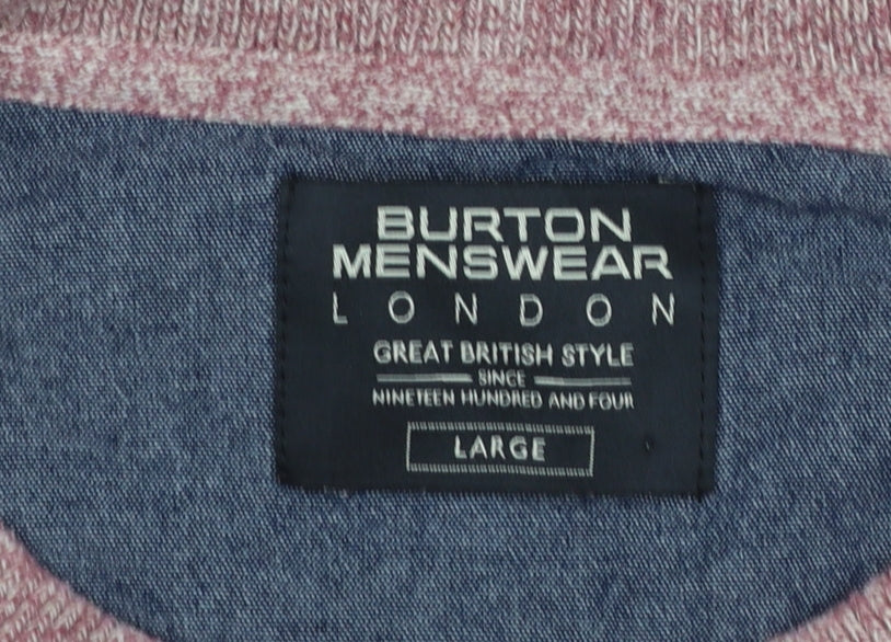 Burton Menswear Pink Cotton Crew Neck Jumper Men L Classic Knitwear