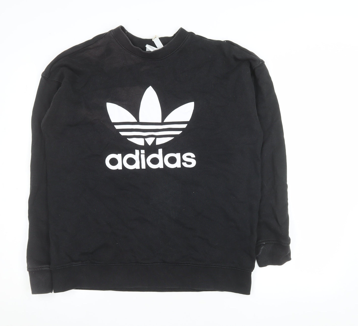 Adidas Womens Black Crew Neck Sweatshirt UK 12 Cotton Logo Pullover