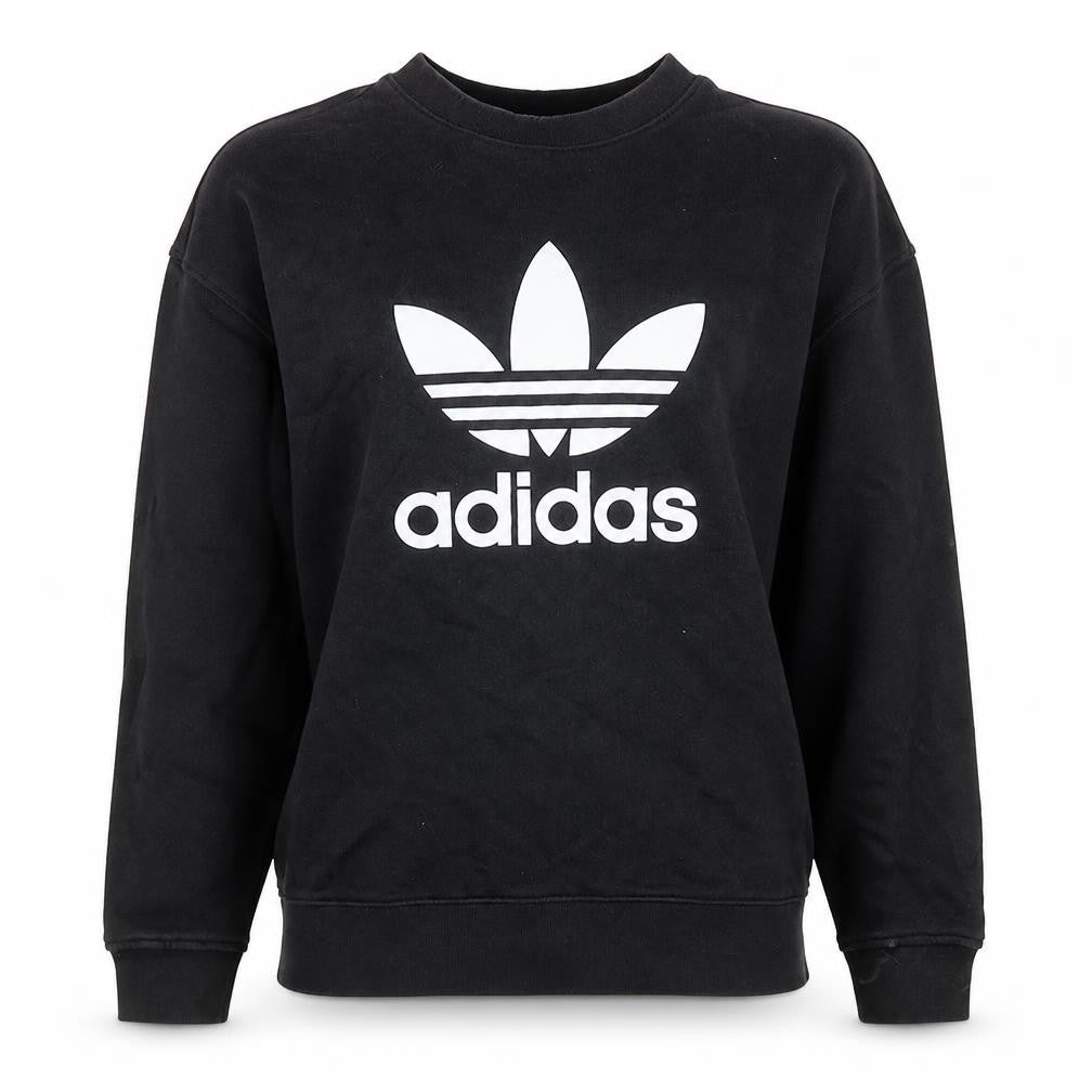 Adidas Womens Black Crew Neck Sweatshirt UK 12 Cotton Logo Pullover