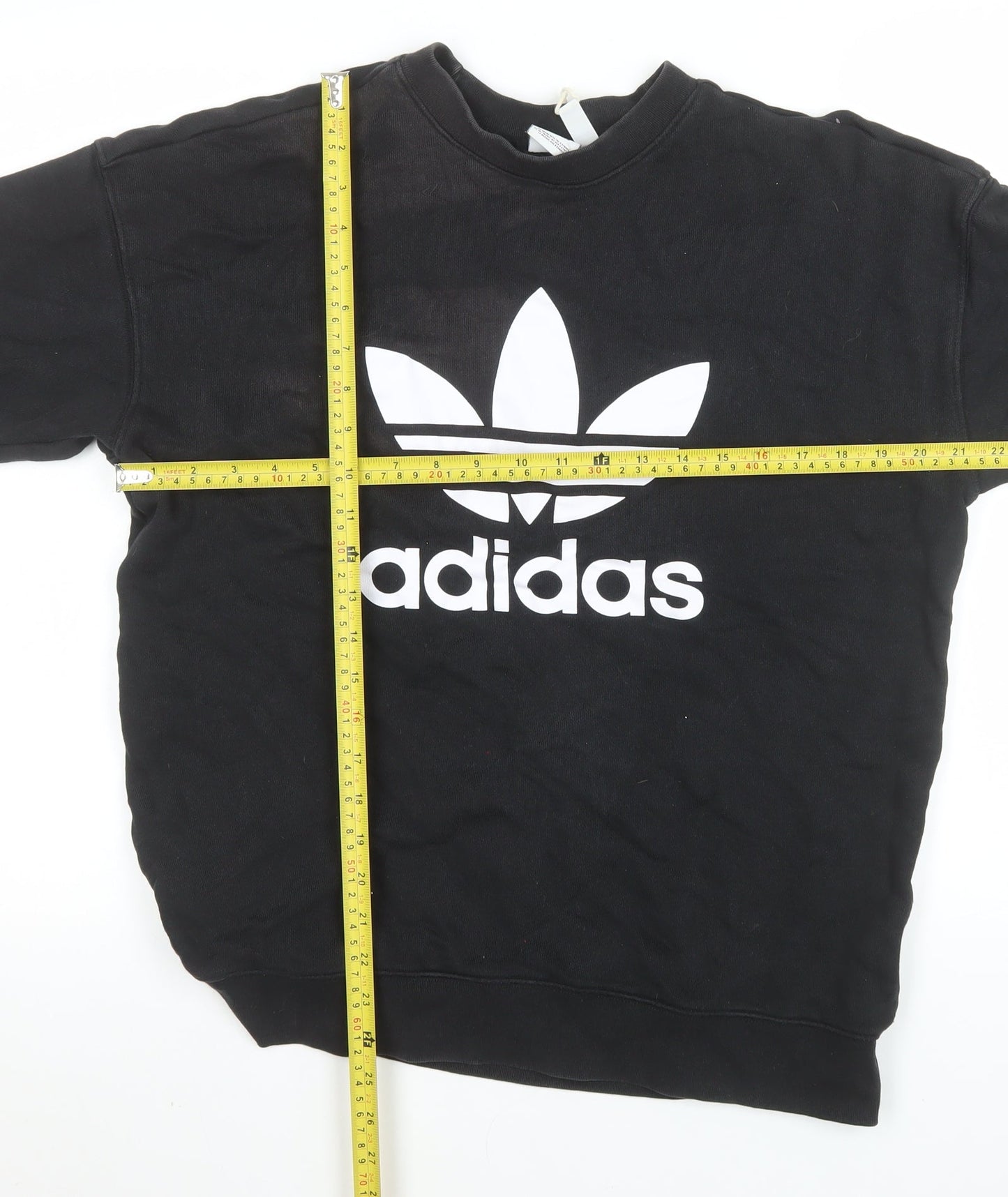 Adidas Womens Black Crew Neck Sweatshirt UK 12 Cotton Logo Pullover