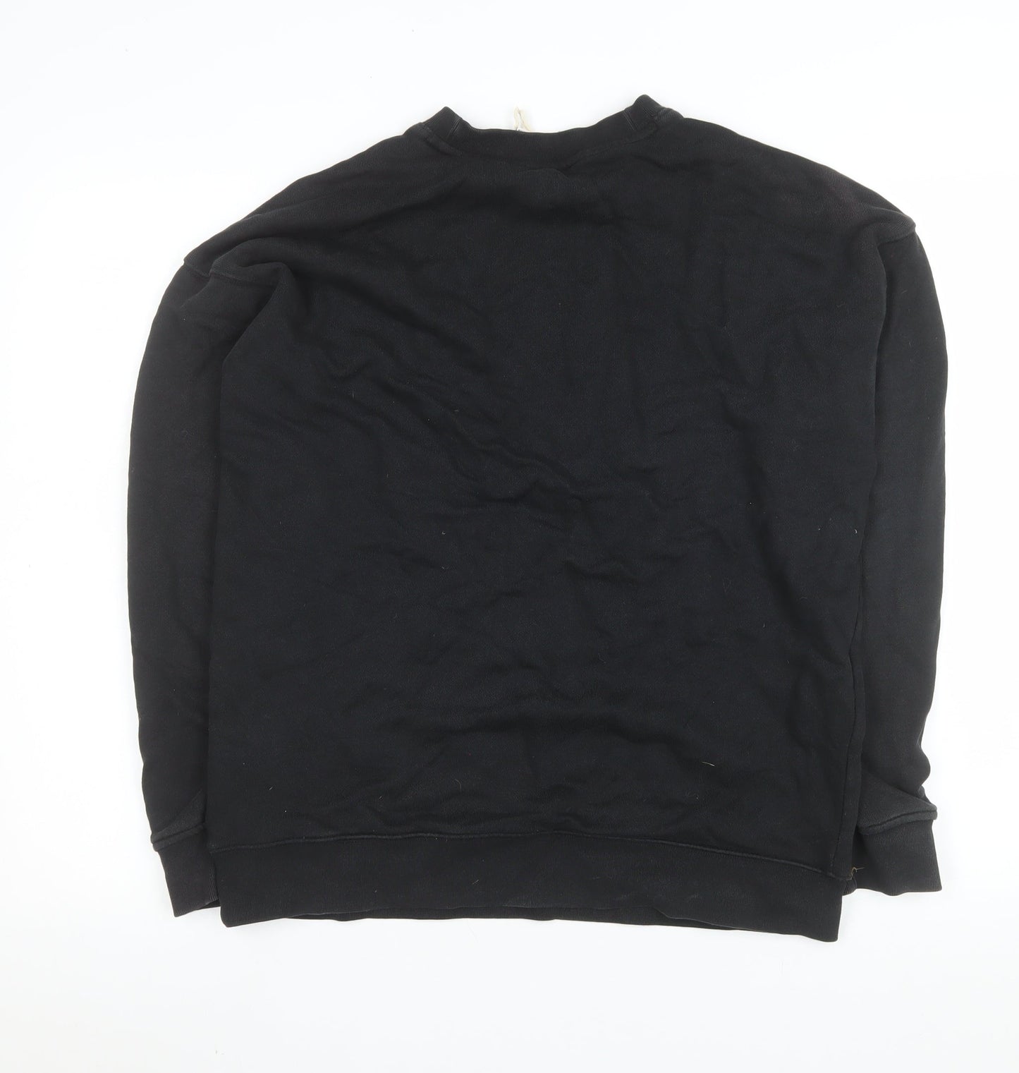 Adidas Womens Black Crew Neck Sweatshirt UK 12 Cotton Logo Pullover