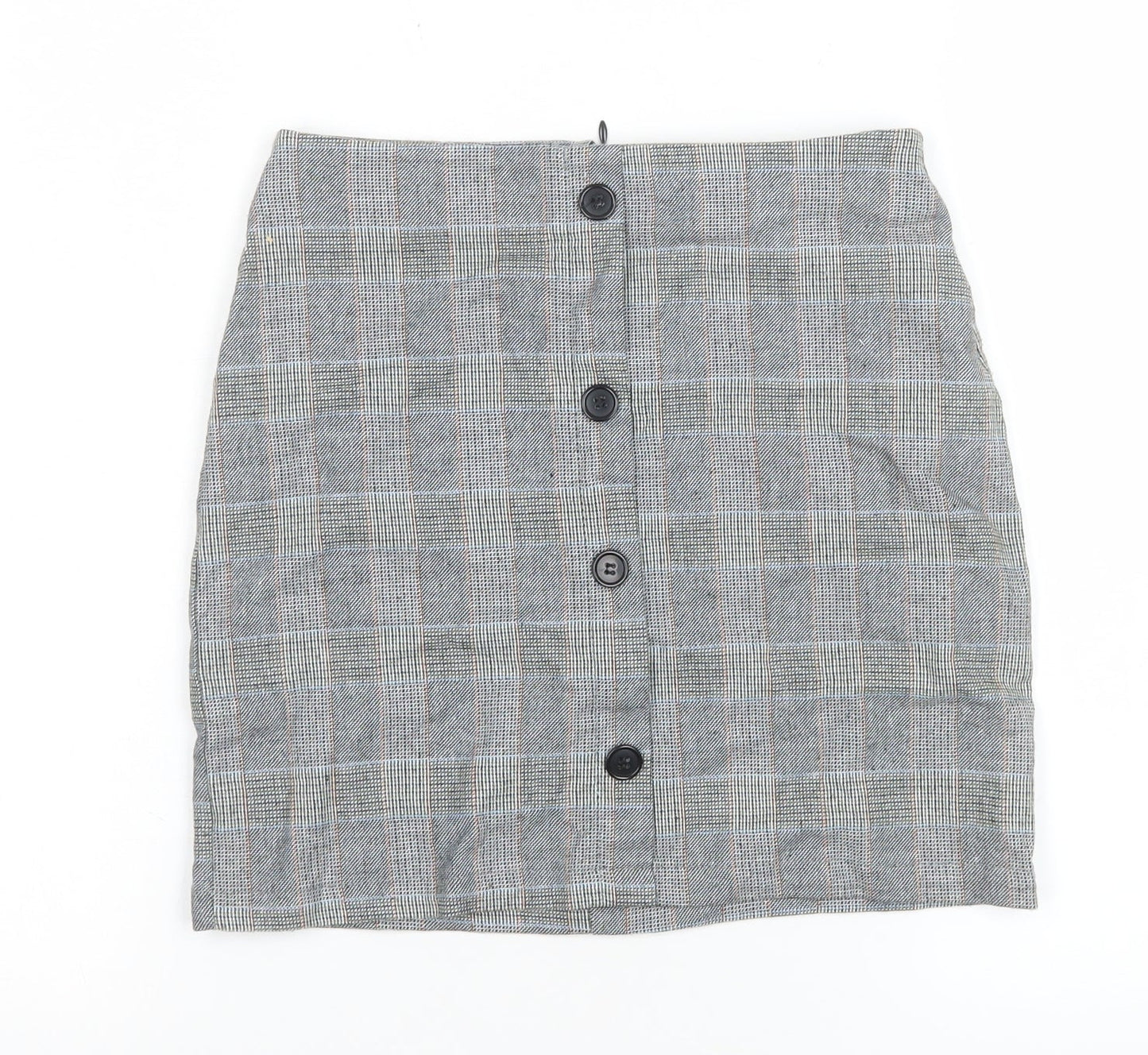 Pull & Bear Women’s Grey Check Button Front Short Skirt Size S