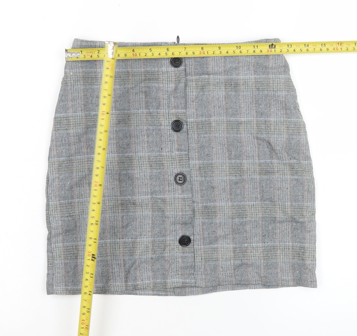 Pull & Bear Women’s Grey Check Button Front Short Skirt Size S