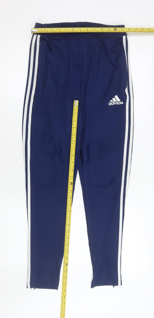 Adidas Men Blue Small Track Pants Tapered Fit Activewear Trousers