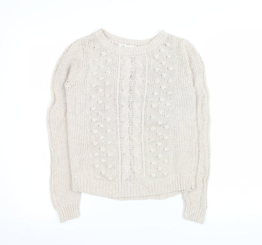 Zara Women Beige Cable Knit Crew Neck Pullover Jumper Size 14