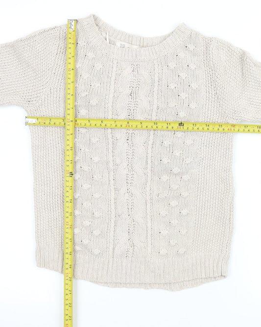 Zara Women Beige Cable Knit Crew Neck Pullover Jumper Size 14
