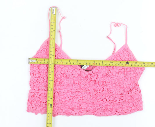 Stradivarius Women Pink Lace Camisole Tank Top M
