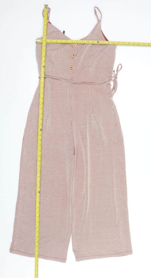 ONLY Women Red Striped Jumpsuit Size M V-Neck Sleeveless Summer