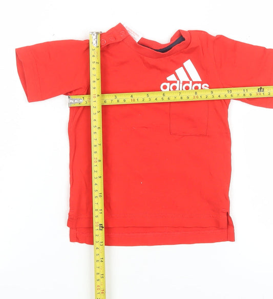 Adidas Unisex Baby Red Short Sleeve T-Shirt 6-9 Months Organic Cotton