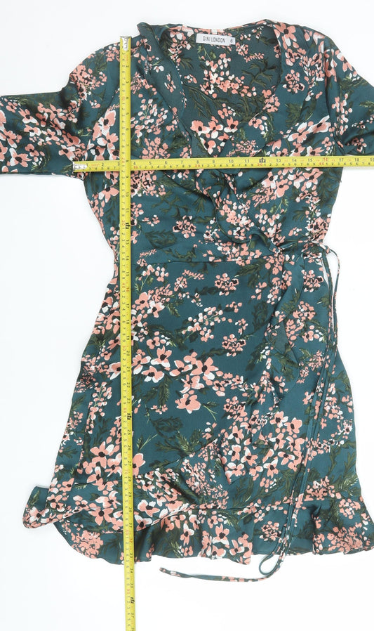 GINI London Women's Green Floral Wrap Dress Size 8