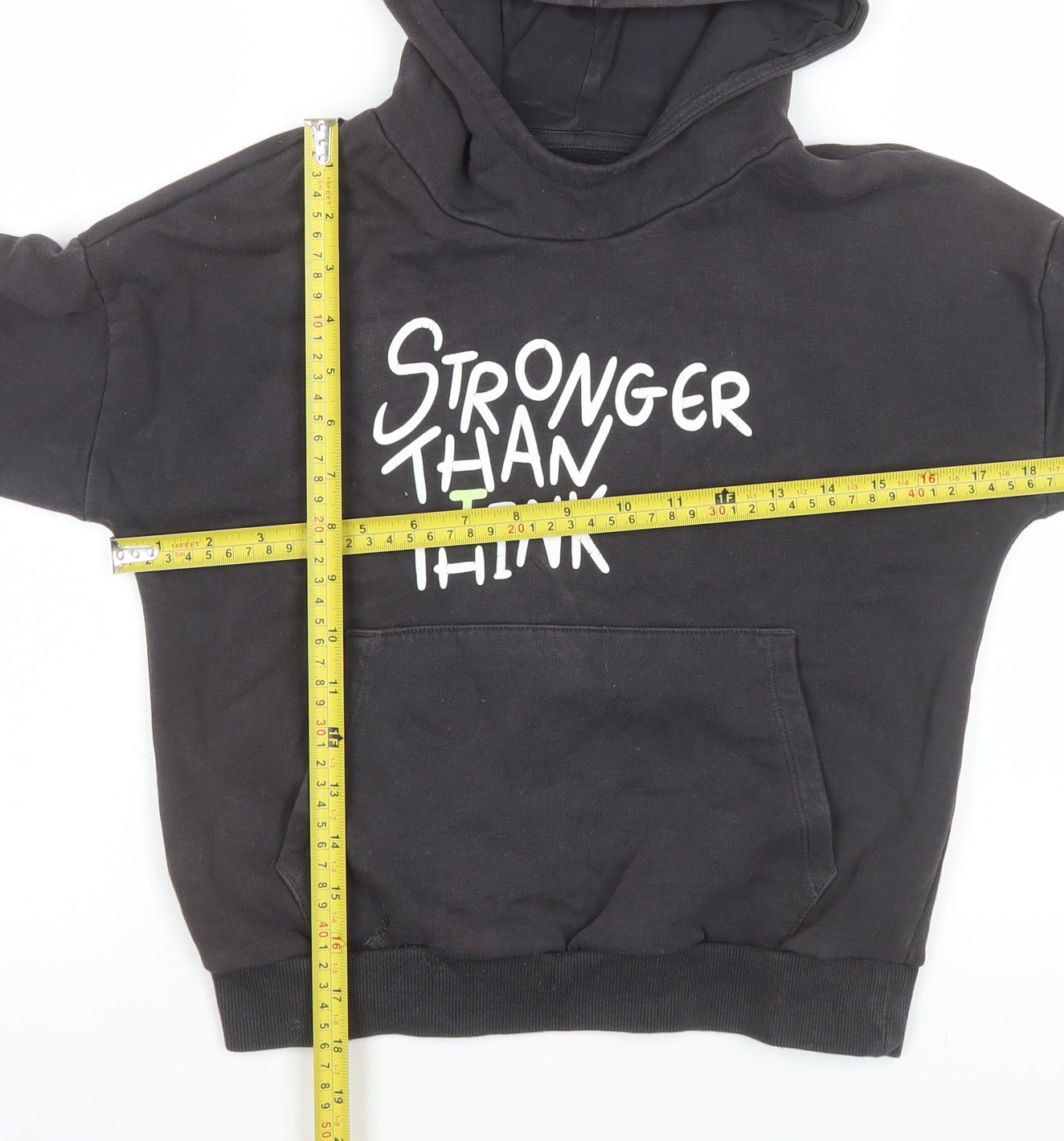 Marks and Spencer Girls Black Pullover Hoodie 6-7 Years Graphic Print Fleece