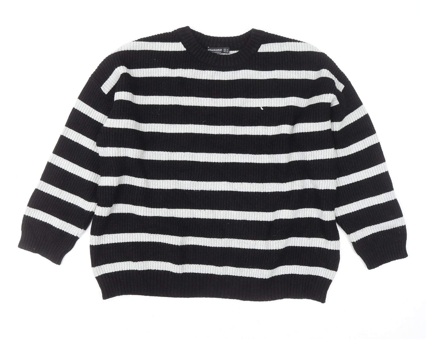 Stradivarius Women Black & White Striped Knit Jumper Size S