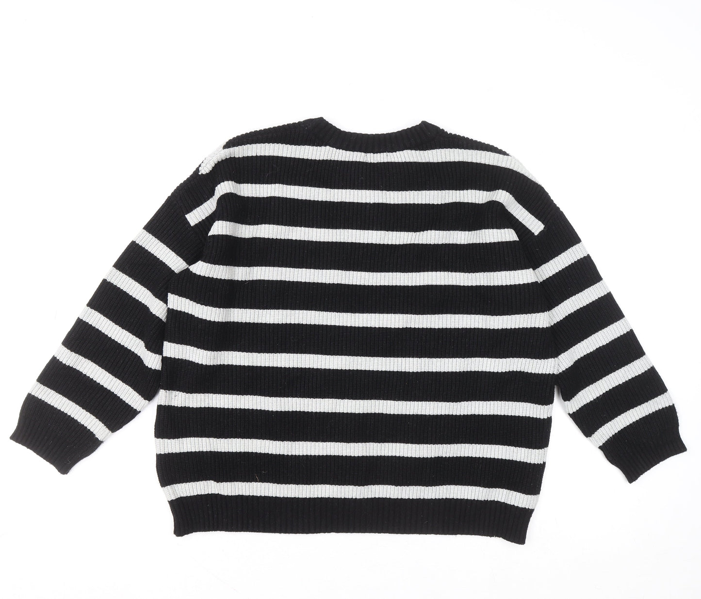 Stradivarius Women Black & White Striped Knit Jumper Size S