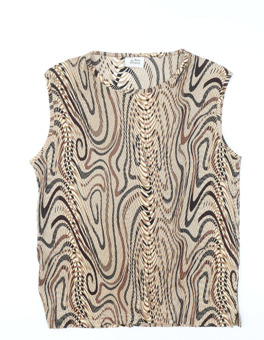 Belle Surprise Women’s Beige Geometric Sleeveless Blouse Size L