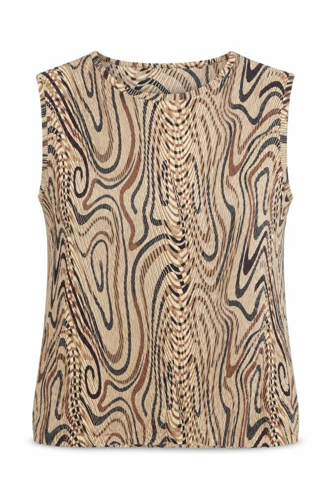 Belle Surprise Women’s Beige Geometric Sleeveless Blouse Size L