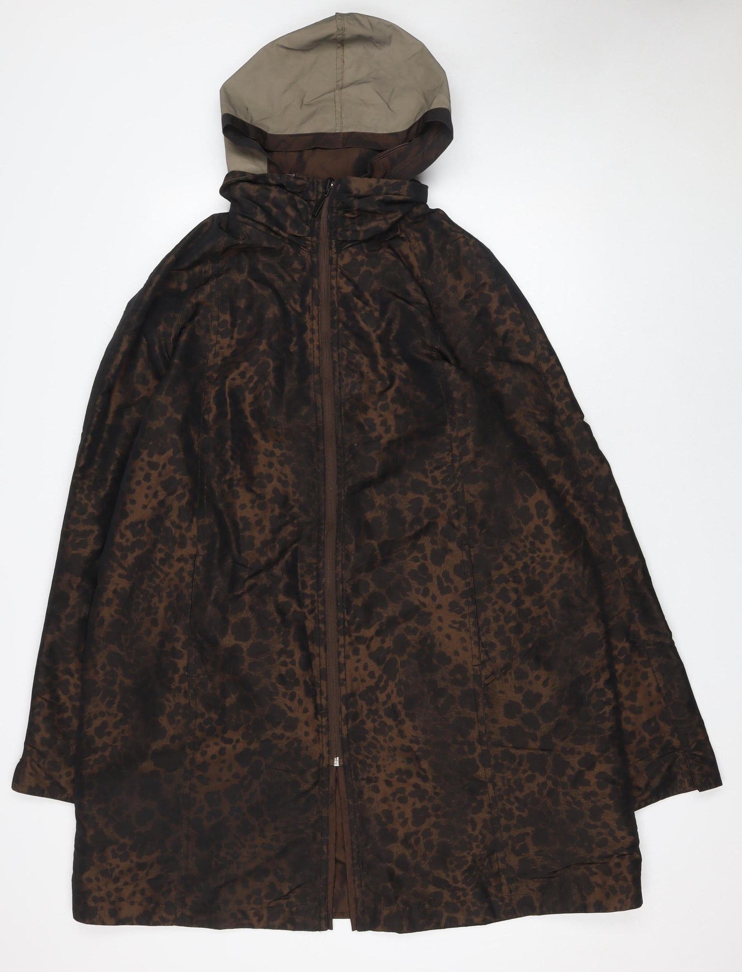 Jacques Vert Women’s Brown Animal Print Hooded Long Rain Coat XL