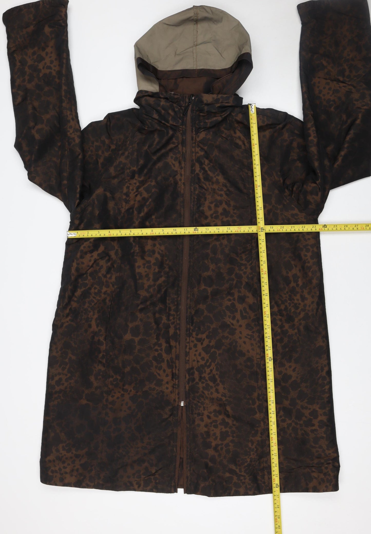 Jacques Vert Women’s Brown Animal Print Hooded Long Rain Coat XL