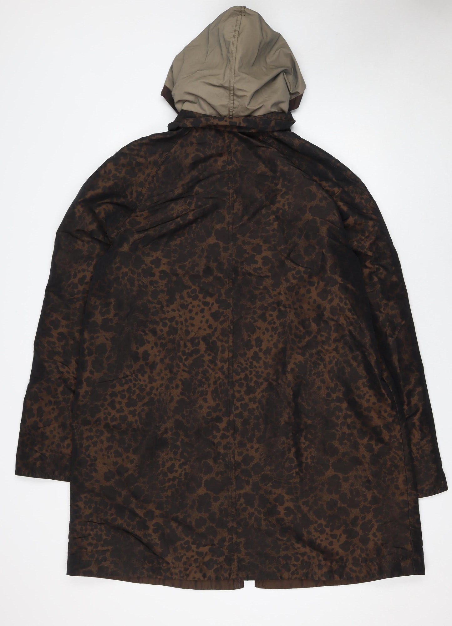 Jacques Vert Women’s Brown Animal Print Hooded Long Rain Coat XL