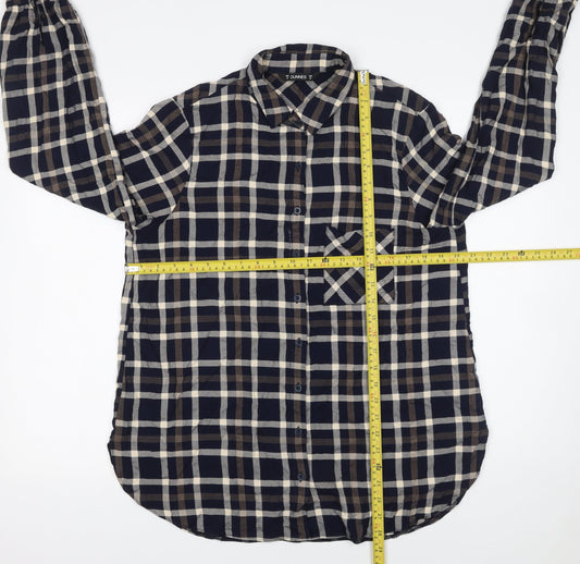 Dunnes Women's Blue Check Long Sleeve Button-Up Shirt Size 14