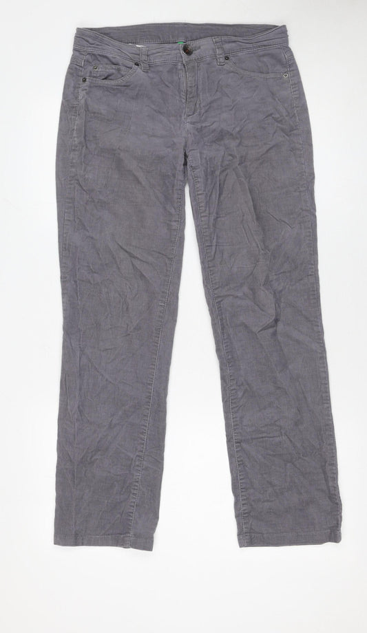 United Colors of Benetton Womens Grey Corduroy Chino Trousers Size 12