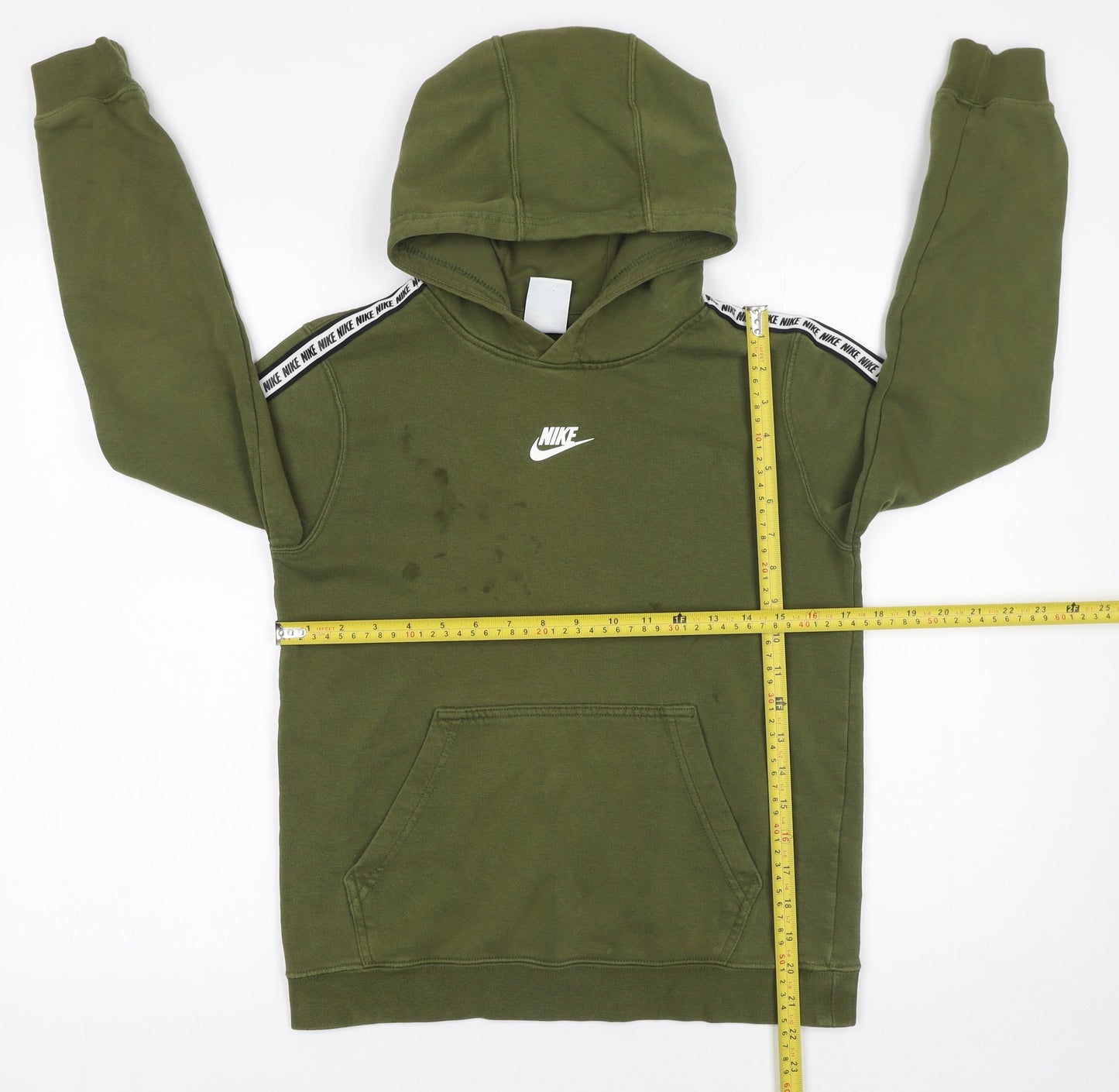 Nike Boys Green Pullover Hoodie Logo Tape Trim L 13-14 Years Fleece