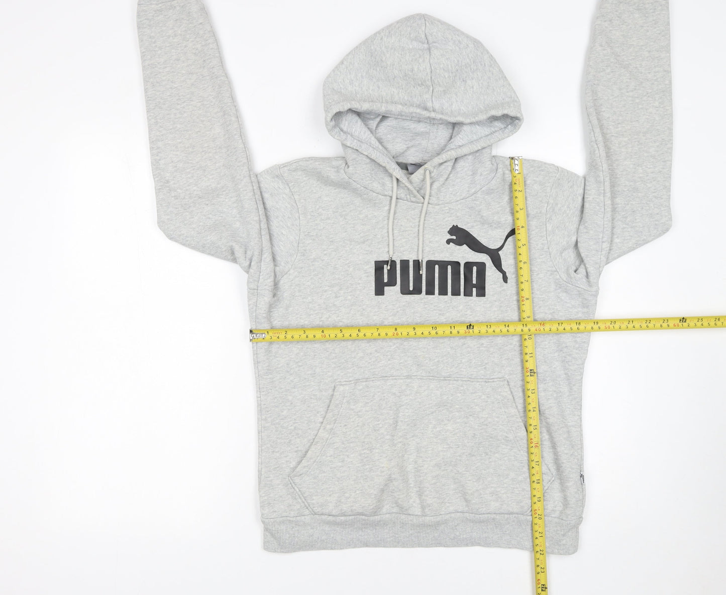 PUMA Womens Grey Pullover Hoodie Size 12 Cotton Blend Logo Print
