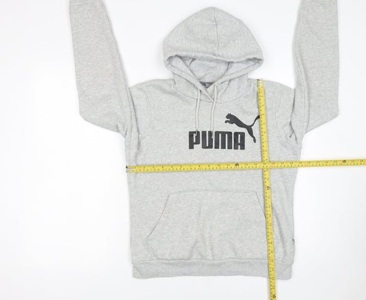 PUMA Womens Grey Pullover Hoodie Size 12 Cotton Blend Logo Print