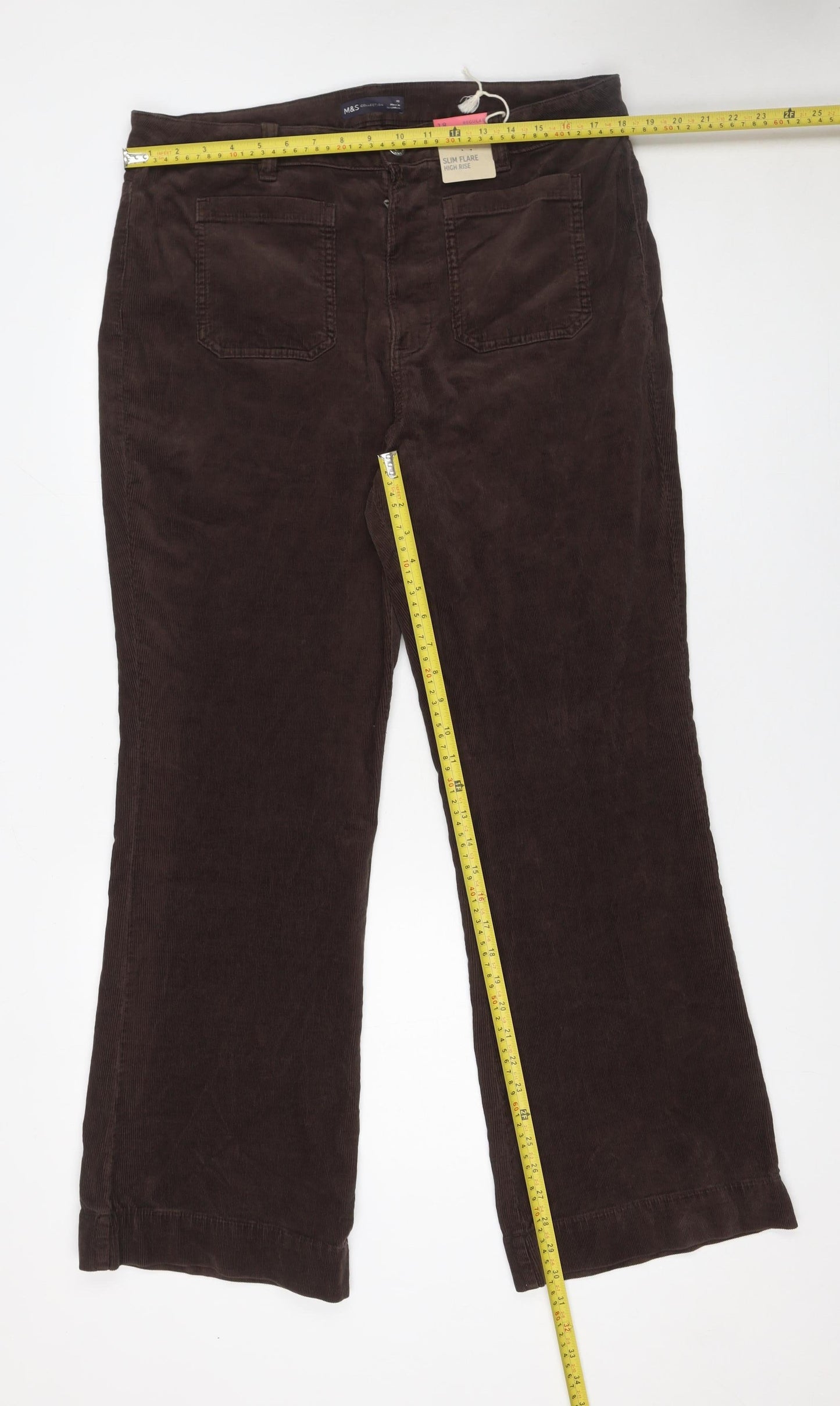 Marks and Spencer Women’s Brown Corduroy Flared High Rise Trousers Size 18