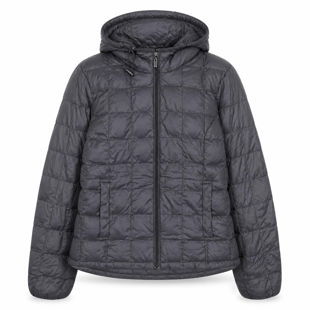 Front view of OVS girls’ grey xl hooded puffer jacket lightweight quilted coat