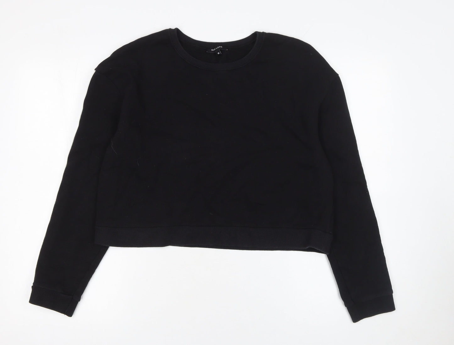 New Look Womens Black Cotton Crew Neck Cropped Sweatshirt Size 16