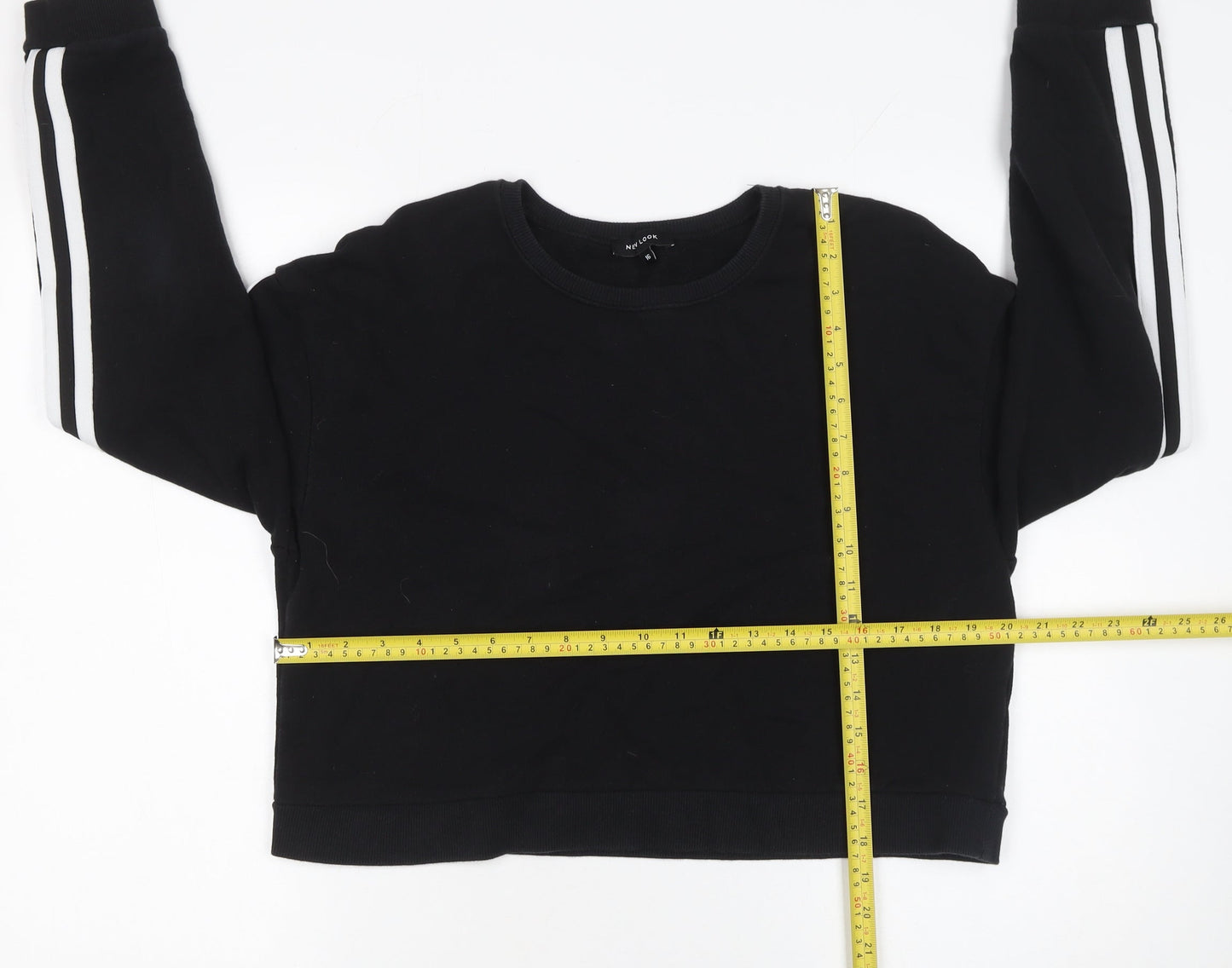 New Look Womens Black Cotton Crew Neck Cropped Sweatshirt Size 16