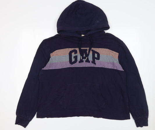 GAP Womens Navy Hoodie L Cotton Logo Print Casual Pullover
