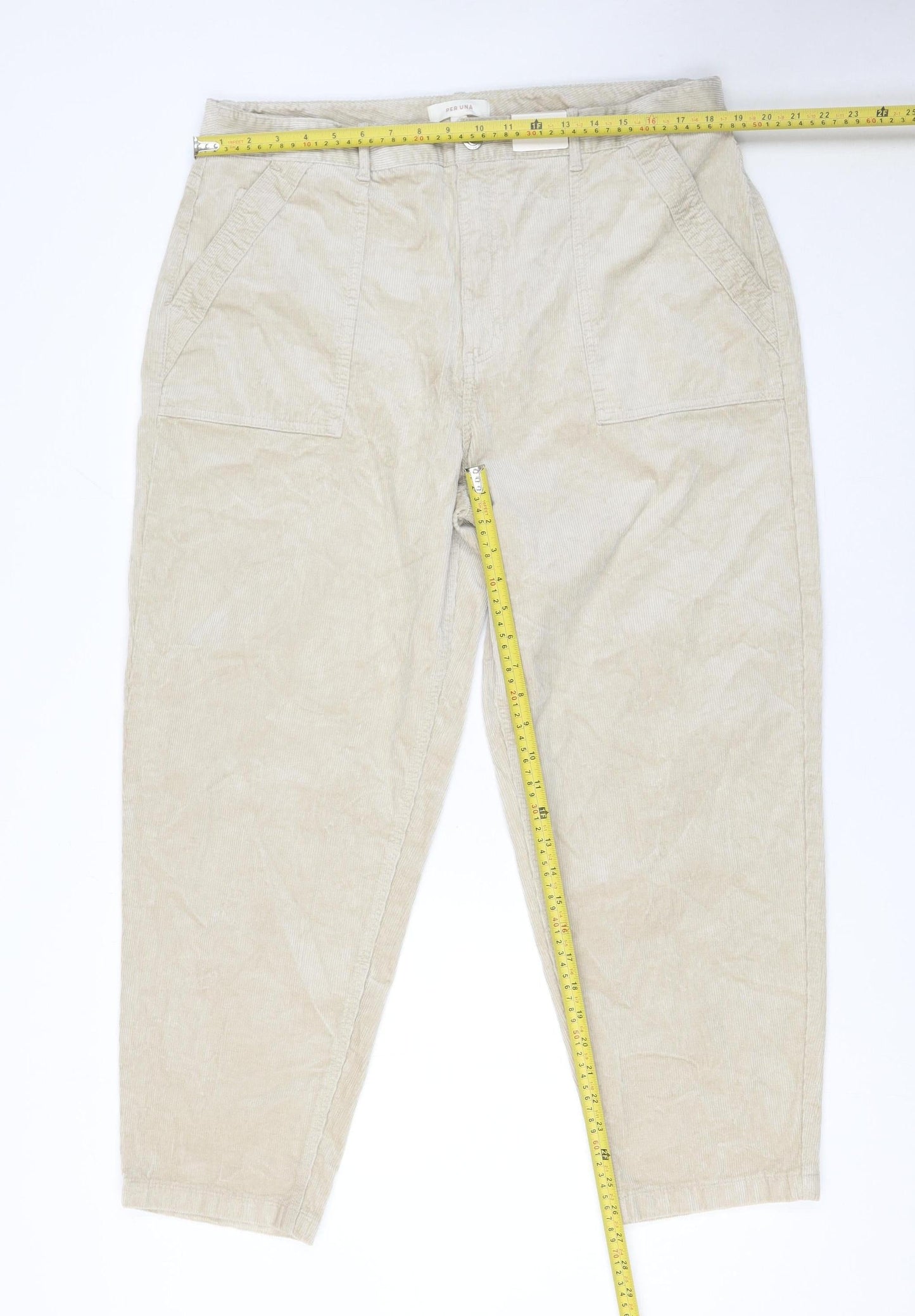 Marks and Spencer Per Una Beige Corduroy Tapered Trousers Size 18 Regular