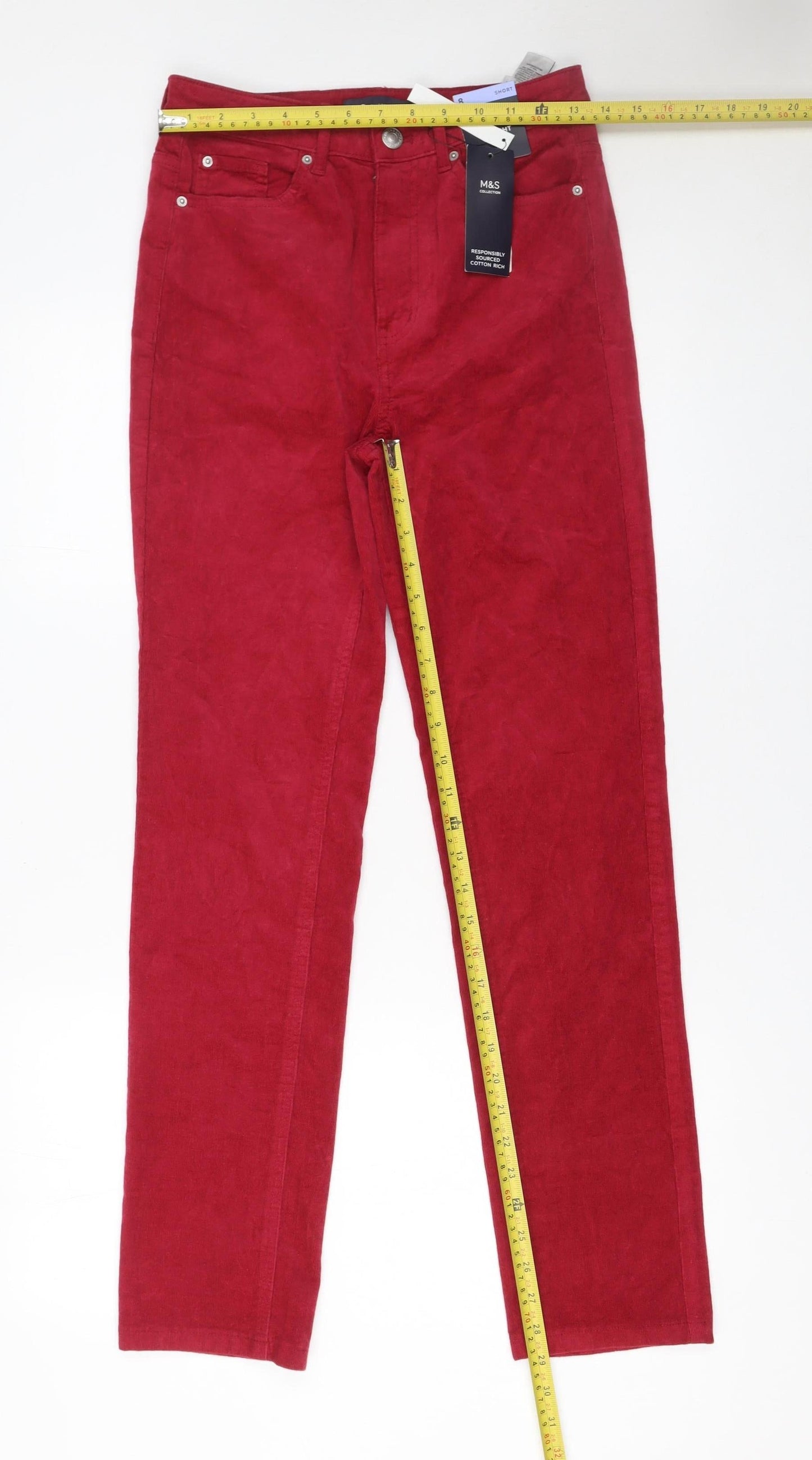 Marks and Spencer Women’s Red Cotton Stretch Chino Trousers Size 8 Short